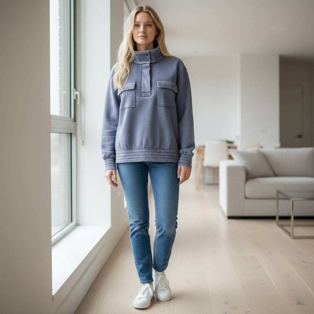 Zenana Mineral Wash Marlin Snap Neck Sweatshirt Utility Pullover OTW-4326Y